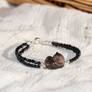Ice Obsidian Black Spinel Lying Cat Courage Double Layer Bracelet | Your Quiet Daily Anchor for Inner Stillness | AetherFate