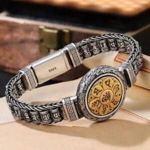 Para cuando necesitas conexión tranquila | Tibetano Cobre Hebilla Om Mani Padme Hum Turntable Rotatable Paz Metal Pulsera | AetherFate