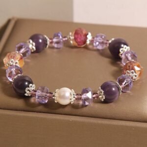 Quiet Calm, Worn Daily. Amethyst Pearl Crystal Positive Bracelet by AetherFate