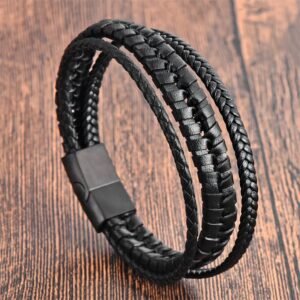 For When You Need Quiet Presence | Simple Braided Pattern Titanium Steel Strengthen Multi-layer Leather Buckle Bracelet