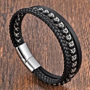 Quiet Presence, Worn Daily. Braided Design Titanium Steel Calm Multi-layer Leather Buckle Bracelet by AetherFate