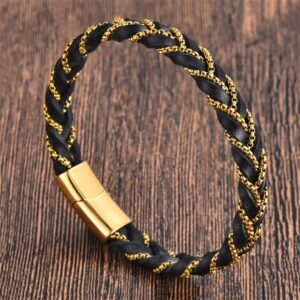 For When You Need Quiet Presence | Simple Design Titanium Steel Calm Braided Leather Buckle Bracelet