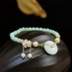 Quiet Wisdom, Worn Daily. Jade Peace Buckle Beads Flower Prosperity Bracelet by AetherFate