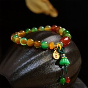 For When You Need Steady Presence | Colorful Peacock Agate Chalcedony Ruyi As One Wishes Charm Courage Bracelet