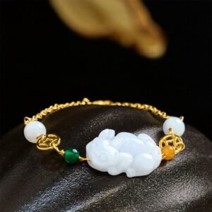 For When You Need Quiet Wisdom | Jade PiXiu Carved Copper Coin Chain Bracelet