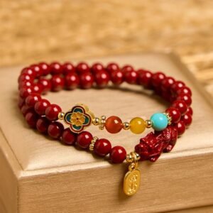 Cinnabar PiXiu Fu Character Blessing Double Wrap Bracelet | Your Quiet Daily Anchor for Gentle Warmth | AetherFate