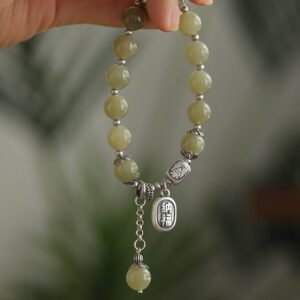 🔮 Sterling Silver Hetian Jade Beads Bracelet | Your Quiet Daily Anchor for Gentle Focus | AetherFate
