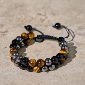 Tiger Eye Black Magnetite Black Onyx Double Row Beads Bracelet | Your Quiet Daily Anchor for Quiet Warmth | AetherFate