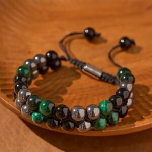 For When You Need Inner Stillness | Green Tiger Eye Black Magnetite Black Obsidian Double Row Beads Positive Bracelet | AetherFate