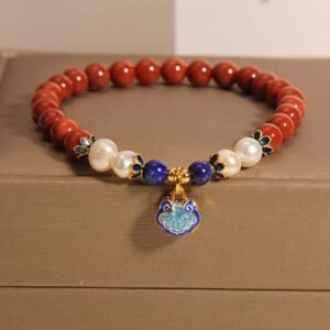 🔮 Steady Presence, Worn Daily. South Red Agate Pearl Peace Lock Charm Positive Bracelet by AetherFate