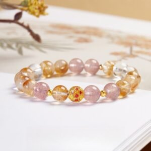 999 Sterling Silver Citrine Strawberry Quartz White Crystal Bracelet | Your Quiet Daily Anchor for Gentle Focus | AetherFate
