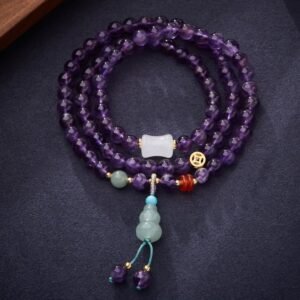 For When You Need Quiet Calm | Amethyst Beads Coin Hanging Gourd Chalcedony Lotus Balance Multi-layer Bracelet | AetherFate