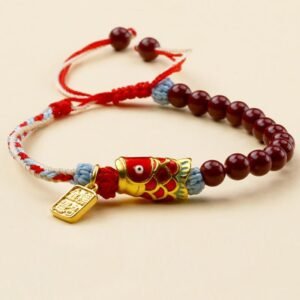 Gentle Warmth, Worn Daily. Cinnabar Beads Koi Fish Blessing Bracelet by AetherFate
