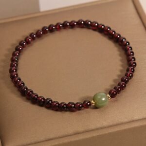 Quiet Wisdom, Worn Daily. 3mm Ultra-thin Garnet Hetian Jade Beads Stability Bracelet by AetherFate