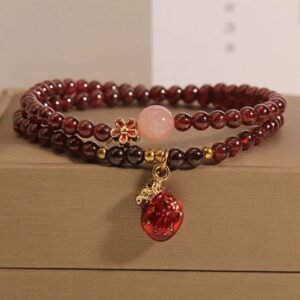 3mm Ultra-thin Garnet Rose Quartz Beads Money Bag Bell Flower Bracelet | Your Quiet Daily Anchor for Gentle Clarity | AetherFate