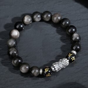 For When You Need Gentle Focus | 999 Sterling Silver Wealth-attuned Black Obsidian Strength Bracelet | AetherFate