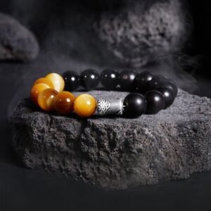 For When You Need Gentle Focus | 999 Sterling Silver Ebony Tiger Eye Black Obsidian Relax Bracelet