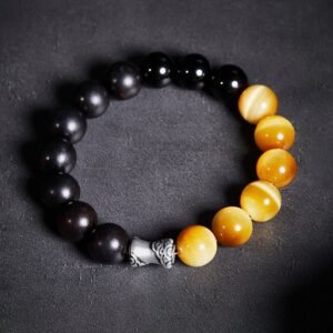 For When You Need Gentle Focus | 999 Sterling Silver Ebony Tiger Eye Black Obsidian Relax Bracelet | AetherFate