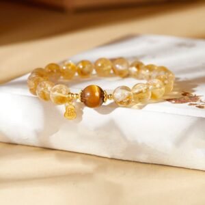 Gentle Focus, Worn Daily. Sterling Silver Gourd Fu Character Citrine Tiger Eye Prosperity Bracelet by AetherFate