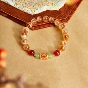For When You Need Gentle Focus | 999 Sterling Silver Citrine Red Agate Hetian Jade Beads Bracelet