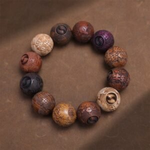 Quiet Presence, Worn Daily. Carving Sandalwood Chinese Auspicious Dragon Phoenix Fu Character Bracelet by AetherFate