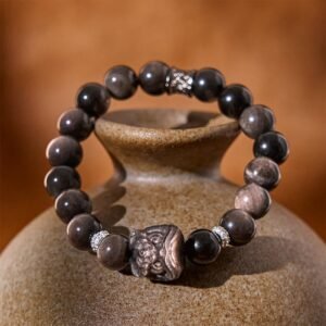 For When You Need Gentle Focus | Silver Sheen Obsidian Lion Dance Bracelet | AetherFate