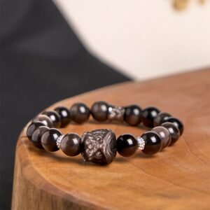 For When You Need Gentle Focus | Silver Sheen Obsidian Lion Dance Bracelet