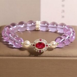Quiet Calm, Worn Daily. Amethyst Pearl Red Zircon Balance Bracelet by AetherFate