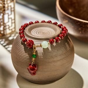 Gentle Warmth, Worn Daily. Cinnabar Lotus Cute Fox Charm Blessing Bracelet by AetherFate