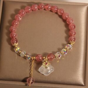 Soft Joy, Worn Daily. Strawberry Quartz & Clear Quartz Bracelet by AetherFate