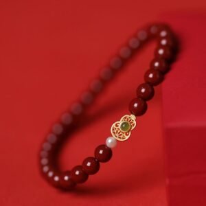 Gentle Warmth, Worn Daily. Gourd Pearl Cinnabar Blessing Beads Bracelet by AetherFate