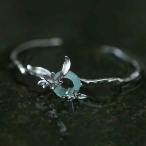 Gentle Focus, Worn Daily. Sterling Silver Iris Peace Buckle Quartzite Jade Bracelet Bangle by AetherFate