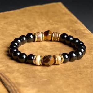 Inner Stillness, Worn Daily. Black Obsidian Beads Sectional Tiger Eye Stone Purification Bracelet by AetherFate
