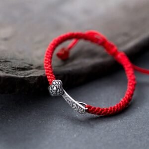 For When You Need Gentle Focus | Retro Sterling Silver Ruyi As One Wishes Red String Braided Bracelet