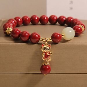 For When You Need Gentle Warmth | Cat Pendant Cinnabar Blessing Bracelet