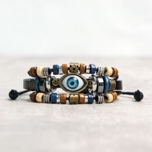 For When You Need Quiet Presence | Tibetan Evil Eye Leather Adjustable Bracelet