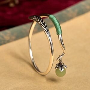 🔮 For When You Need Quiet Connection | Copper Alloy Green Bead Charm Cuff Bracelet Bangle