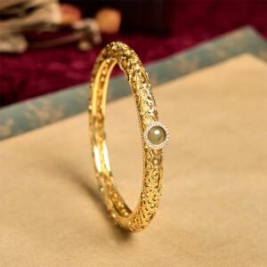 Quiet Wisdom, Worn Daily. Cloud Pattern Jade Copper Bracelet Bangle 2.36 IN (60 MM) by AetherFate