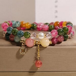 Tourmaline Purple Jade Aquamarine Jade Copper Coin Positive Double Wrap Bracelet | Your Quiet Daily Anchor for Quiet Wisdom | AetherFate