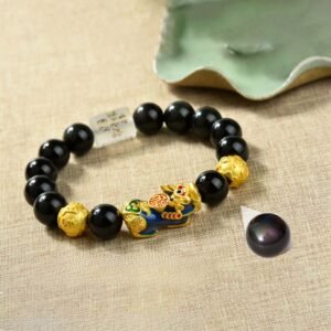For When You Need Inner Stillness | Fengshui Copper Pixiu Rainbow Obsidian Beads Bracelet