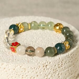 For When You Need Quiet Wisdom | Green Phantom White Crystal Jade Beads Bracelet
