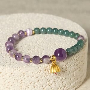 Quiet Wisdom, Worn Daily. Lotus Amethyst Jade Balance Bracelet by AetherFate