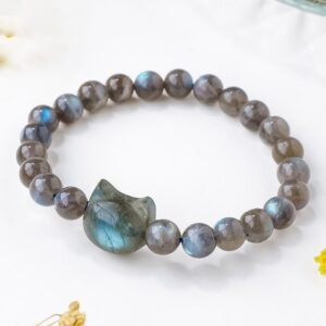 Quiet Presence, Worn Daily. Labradorite Cute Cat Head Change Bracelet by AetherFate