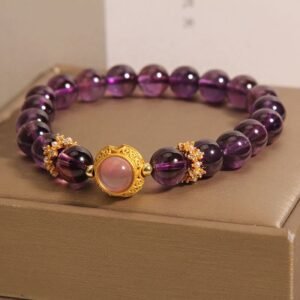 For When You Need Soft Joy — Strawberry Quartz & Amethyst Bracelet | AetherFate
