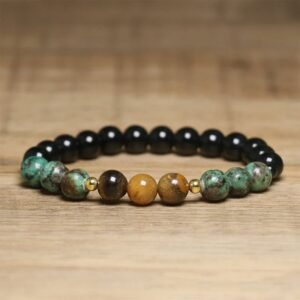 Turquoise Tiger Eye Beads Glass Balance Serenity Bracelet | Your Quiet Daily Anchor for Quiet Warmth | AetherFate