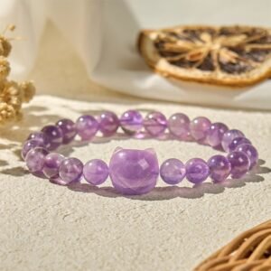 For When You Need Quiet Calm | Cute Cat Face Amethyst Awareness Bracelet | AetherFate