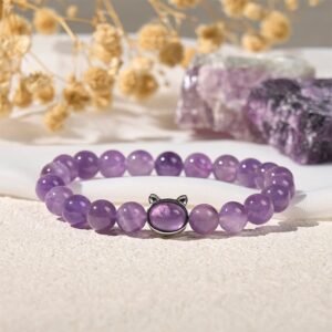 For When You Need Quiet Calm | Amethyst Bead Cute Cat Bracelet