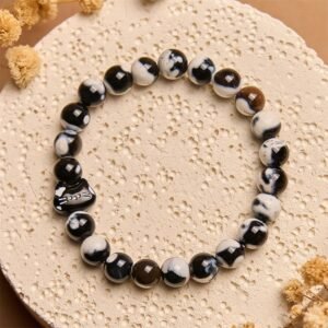 For When You Need Steady Presence | Black and White Cat Fire Agate Confidence Bracelet