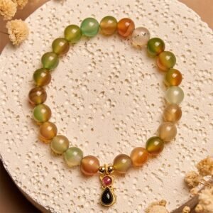 Gentle Focus, Worn Daily. Sterling Silver Tourmaline Cat Peacock Agate Courage Bracelet by AetherFate