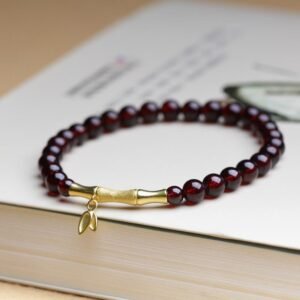 Gentle Focus, Worn Daily. 14K Copper Plated Gold Sterling Silver Plated Gold Garnet Bamboo Bracelet by AetherFate